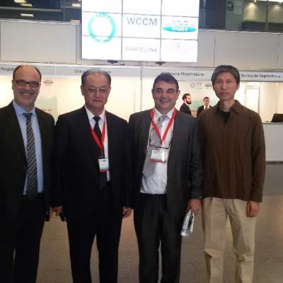 Dr. Cai Jian con el Director Wang Jie del Hospital Guang An Men de Beijing, el Presidente Alfonso Montserrat y el Dr. Carlos Llopis de la Fundación Europea de MC, 25-9-2015